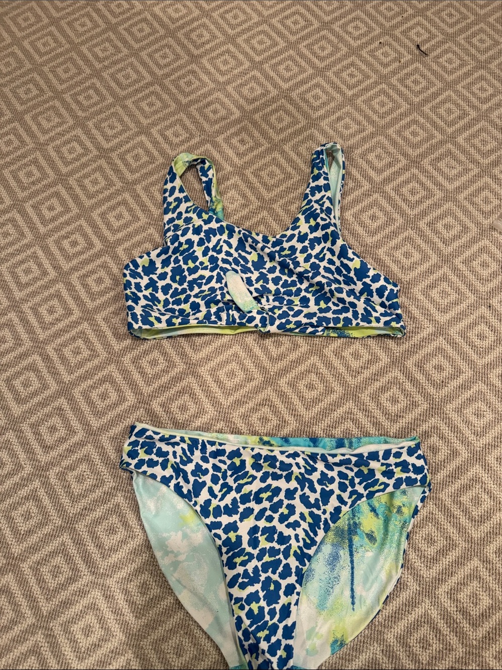 Reversible Blue & White Leopard Print Bikini Set
